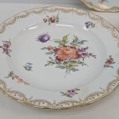 7 - Dresden Porcelain Antique Swirled Floral & Gold Plates