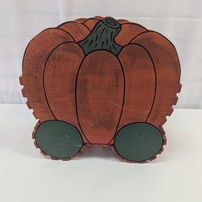 Vintage Pumpkin Wooden Basket Fall Decor Harvest Halloween Holiday