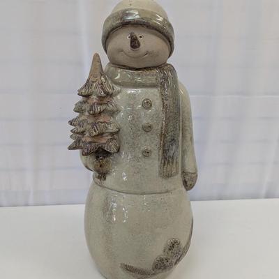 23" Tall Glazed Ceramic Snowman