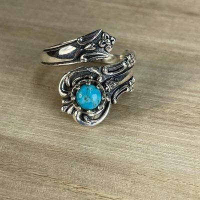 Turquoise Sterling Spoon Ring 7