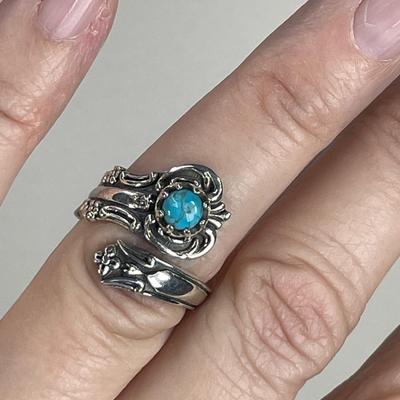 Turquoise Sterling Spoon Ring 7