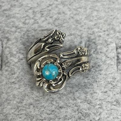 Turquoise Sterling Spoon Ring 7