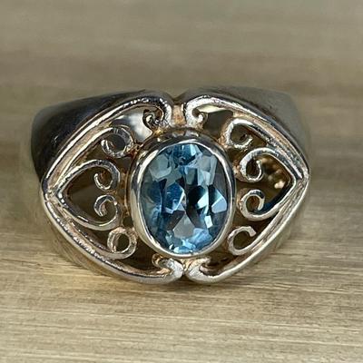 Chunky Sterling Blue Topaz Ring 8