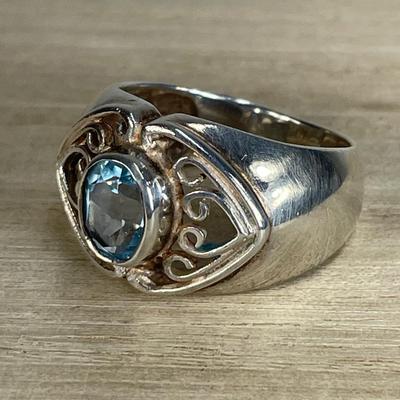 Chunky Sterling Blue Topaz Ring 8