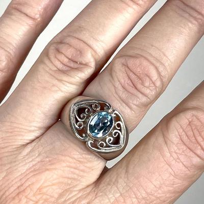 Chunky Sterling Blue Topaz Ring 8