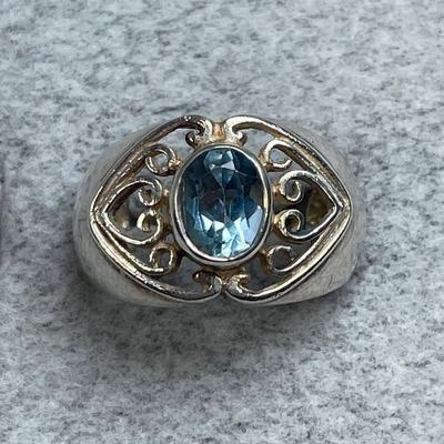 Chunky Sterling Blue Topaz Ring 8