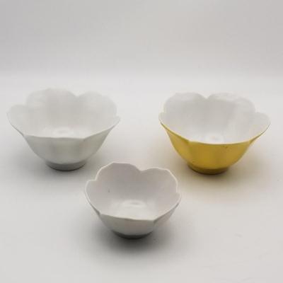Lot of Vintage Lotus Flower shaped Bowls (3 Unmarked, 1 Marked Japan; Yellow White), 2 Blue & White Floral And Gold Handpainted...
