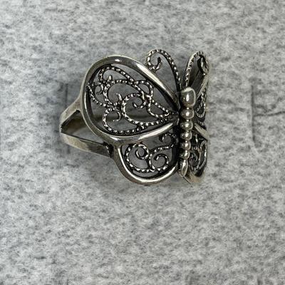 Sterling silver filigree Butterfly ring size 10