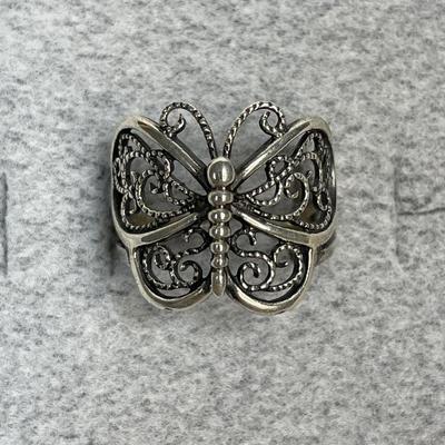 Sterling silver filigree Butterfly ring size 10