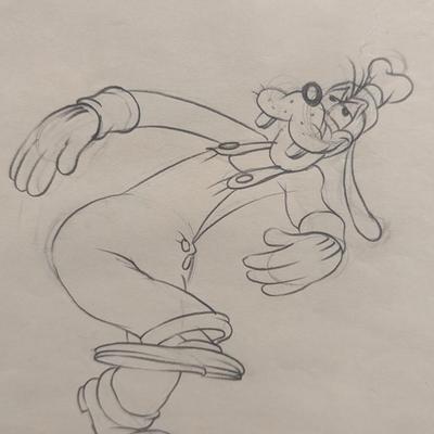 1937 Goofy Original Animation Drawing Walt Disney “Clock Cleaners” With COA