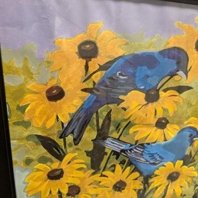 23" x 19" Framed Indigo Buntings Art Painting