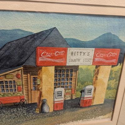 22" x 18" Framed Catherine Butler Pendley 1979 Signed Country Store Helene Ga