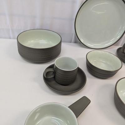 55+ Pieces Of Denby Camelot Dark Green Chevron Pattern Dishes 1960's