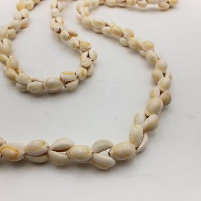 Lot of Vintage: Clear Glass and Milk White Anchor Hocking Glass Tray / Bowl, Long Cowrie Shell Necklace Lei 52", Seashells, Tropical...