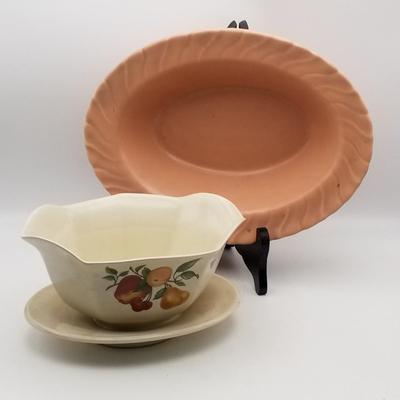 Lot of Vintage: MCM Coral / Peach Oval Coronado Franciscanware Swirl Serving Plate Bowl (California USA) Mid Century Modern 1940s,...