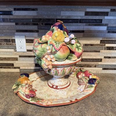 Floyd and Fritz Soup Tureen Fruit Cornucopia Lid w/Platter