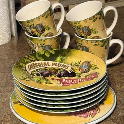 Sakura by Oneida Imperial Plums Desert Plates and Mugs
