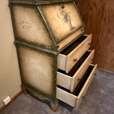 Hand Painted Drop-leaf Secretary Desk 78inx25inx18in