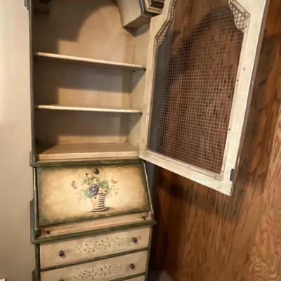 Hand Painted Drop-leaf Secretary Desk 78inx25inx18in