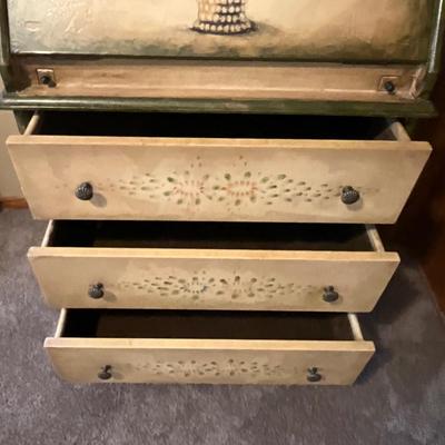 Hand Painted Drop-leaf Secretary Desk 78inx25inx18in
