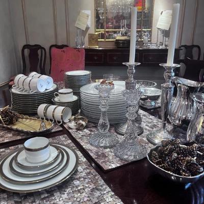 STERLING SILVER AND BACCARAT CANDLESTICKS