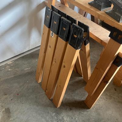 Collection of Wooden Sawhorses w/ Sawhorse Brackets (BG-MG)