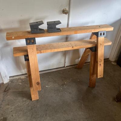Collection of Wooden Sawhorses w/ Sawhorse Brackets (BG-MG)