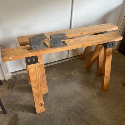 Collection of Wooden Sawhorses w/ Sawhorse Brackets (BG-MG)
