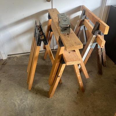 Collection of Wooden Sawhorses w/ Sawhorse Brackets (BG-MG)