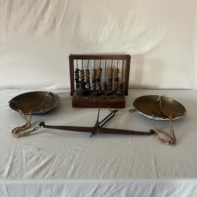 Abacus, Scale Weights & Brass Hanging Scale (BS-MG)