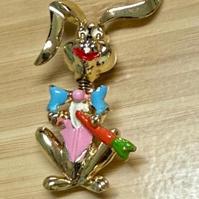 Vintage 1940's Signed BJ Enamel Dandy Easter Bunny Rabbit Tremblant Pin Brooch RARE