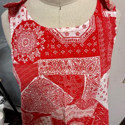 Homemade Vintage Apron red and white cotton with crossover straps