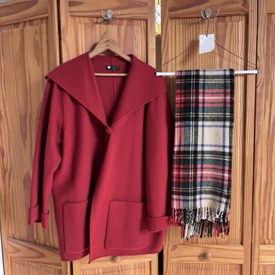 Carole Little Wool Coat and Italian Made Plaid Scarf (PC-DZ)