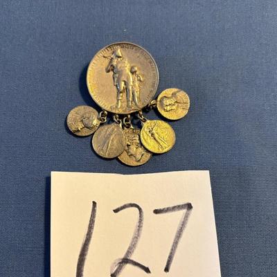 Trifari Coin Charm Brooch