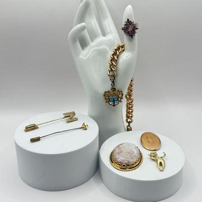 LOT 174J: Goldtone Jewelry Collection: Cortina Bracelet, Stick Pins & More