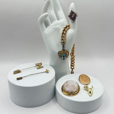 LOT 174J: Goldtone Jewelry Collection: Cortina Bracelet, Stick Pins & More