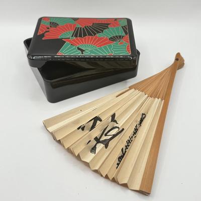 LOT 178J: Japanese Paper Fan & Fan Motif Trinket Box