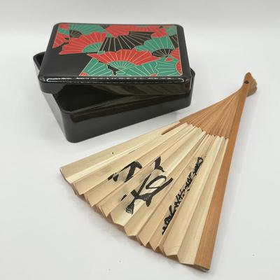 LOT 178J: Japanese Paper Fan & Fan Motif Trinket Box