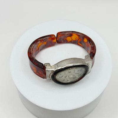 LOT 179J: Vintage Quintel LCD Quarts Clock Necklace & Bakelite Cuff Geneva Quartz Watch