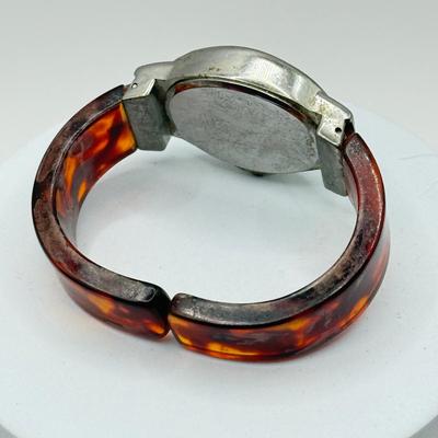 LOT 179J: Vintage Quintel LCD Quarts Clock Necklace & Bakelite Cuff Geneva Quartz Watch