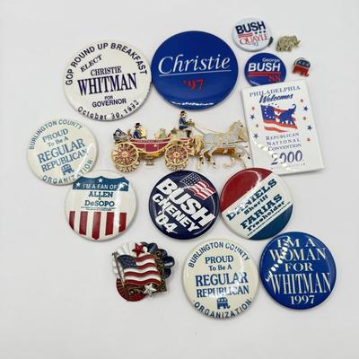 LOT 180J: 2001 White House Christmas Ornament & Collection of Republican Campaign Buttons