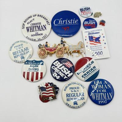 LOT 180J: 2001 White House Christmas Ornament & Collection of Republican Campaign Buttons