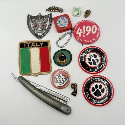 LOT 181J: Vintage Pearlduck Men’s Straight Razor, Italy Patch, Buttons & More