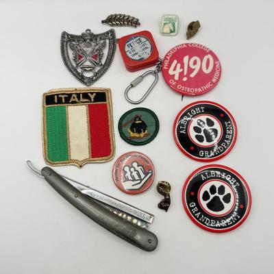 LOT 181J: Vintage Pearlduck Men’s Straight Razor, Italy Patch, Buttons & More