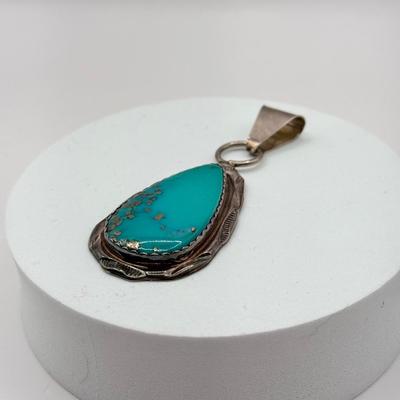 LOT 182J: Vintage HT Sterling Silver Turquoise Pendant (16.7g)