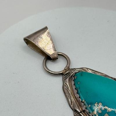 LOT 182J: Vintage HT Sterling Silver Turquoise Pendant (16.7g)