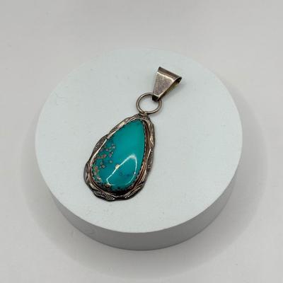 LOT 182J: Vintage HT Sterling Silver Turquoise Pendant (16.7g)