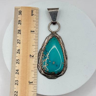 LOT 182J: Vintage HT Sterling Silver Turquoise Pendant (16.7g)