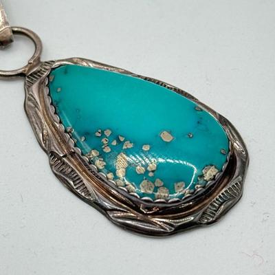 LOT 182J: Vintage HT Sterling Silver Turquoise Pendant (16.7g)