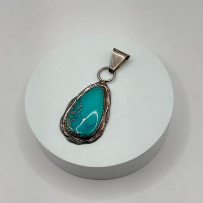 LOT 182J: Vintage HT Sterling Silver Turquoise Pendant (16.7g)